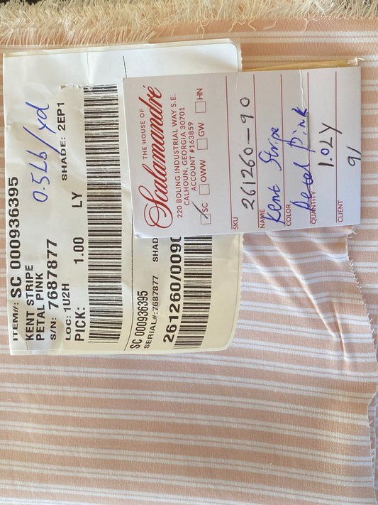 1.7yard Scalamandre Kent Stripe Petal Pink White Cotton