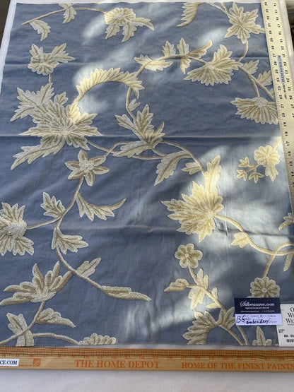4b Berkbox6 Scalamandre Embroidery Square Sunil Bay Blue Crewel Wool On Cotton MSRP USD 272/Y