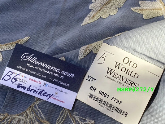 4b Berkbox6 Scalamandre Embroidery Square Sunil Bay Blue Crewel Wool On Cotton MSRP USD 272/Y