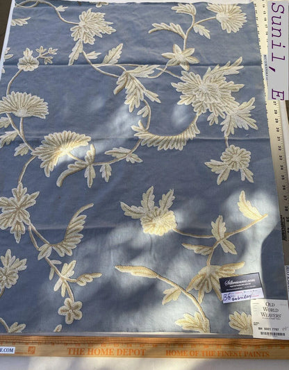 4e Berkbox6 Scalamandre Embroidery Square Sunil Bay Blue Crewel Wool On Cotton MSRP USD 272/Yd