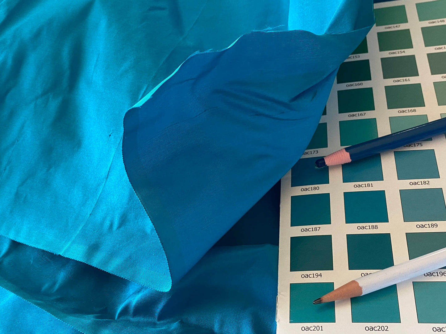 High end Shangri-la 100% Silk Dupionni Peacock Blue Radiance