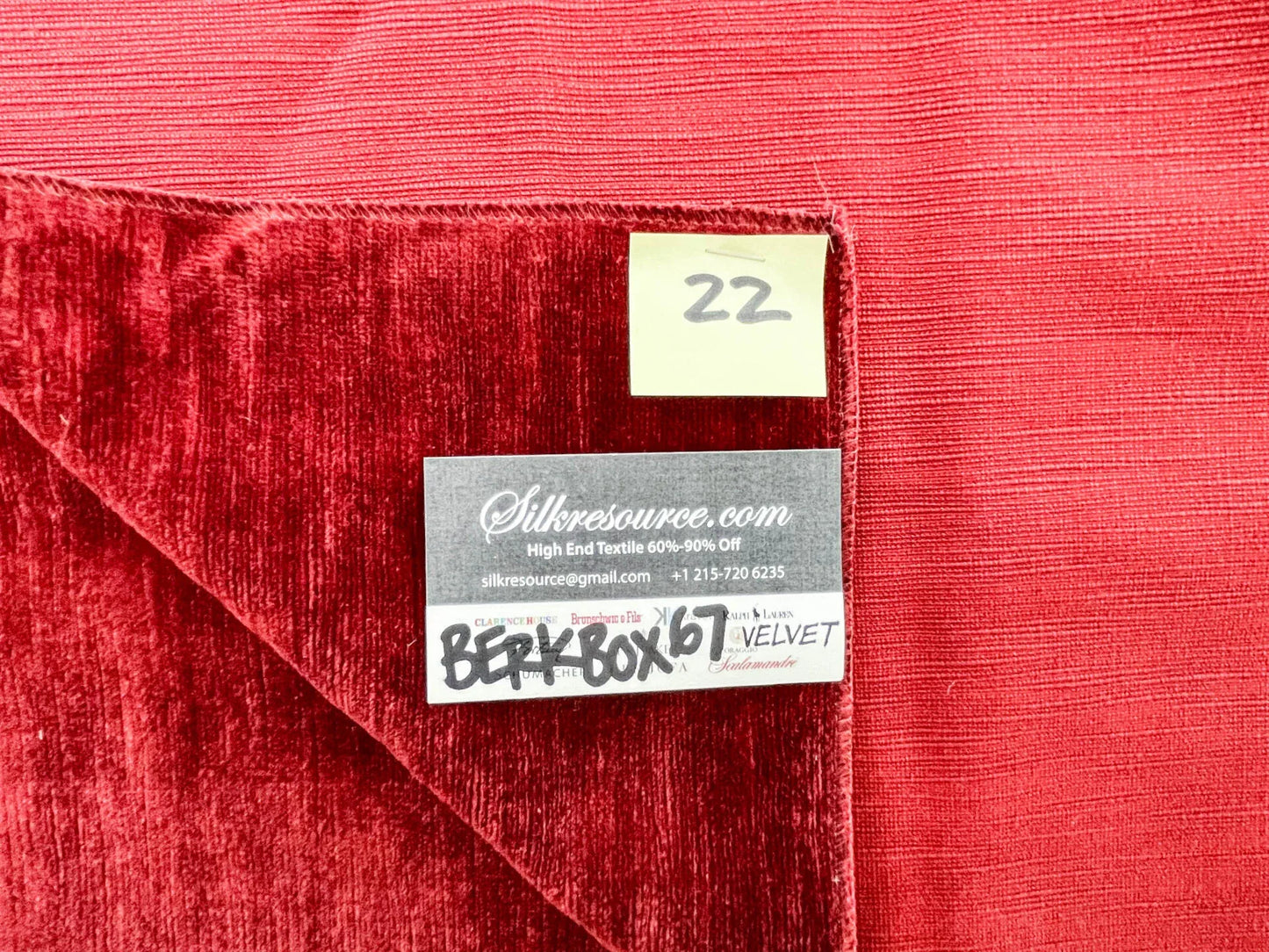 22 Berkbox67 26x 26" Square Scalamandre Velvet Deep Red Plains Texture