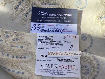 6a Berkbox6 Scalamandre Embroidery Square Fossils Blue MSRP USD 372/Y