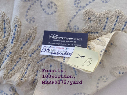 6b Berkbox6 Scalamandre Embroidery Square Fossils Blue MSRP USD 372/Y