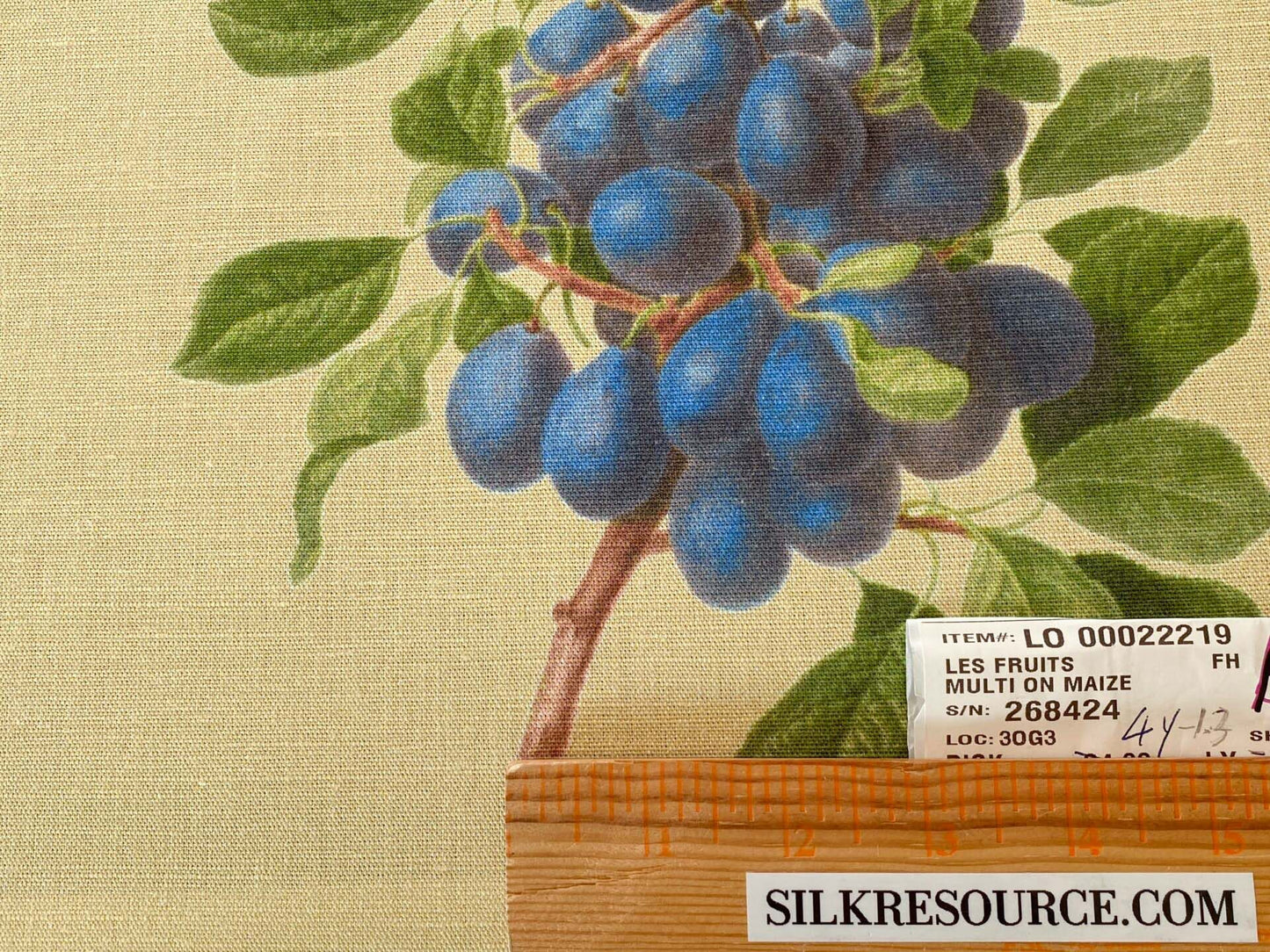 By Vertical Repeat 40 Inches Scalamandre Les Fruits Multi on Maize Grape Strawberry Cherry Plum Pear Blue MSRP USD 220/Y