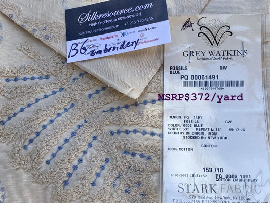 6c Berkbox6 Scalamandre Embroidery Square Fossils Blue MSRP USD 372/Y