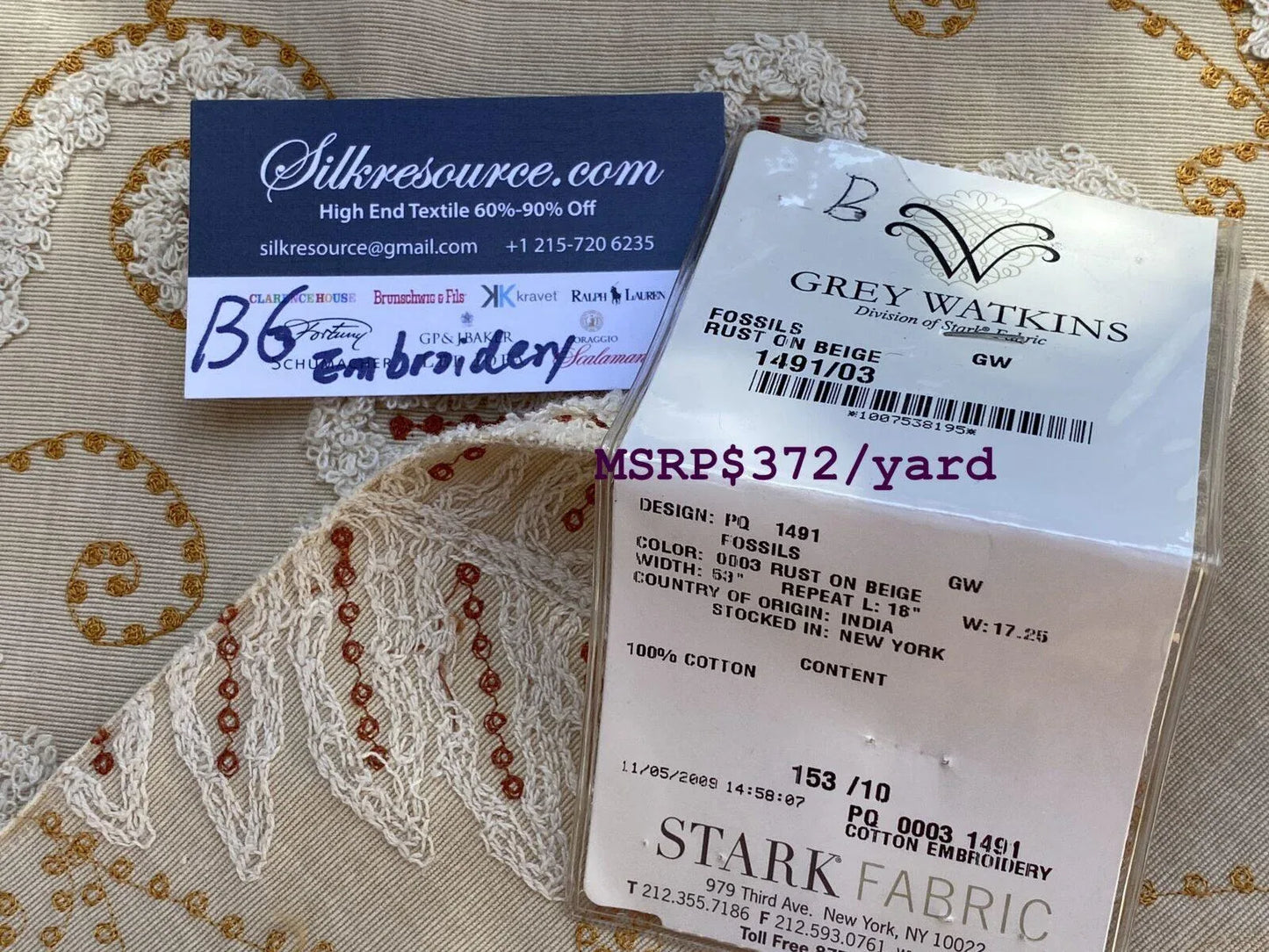 7a Berkbox6 Scalamandre Embroidery Square Fossils Rust Red MSRP USD 372/Y