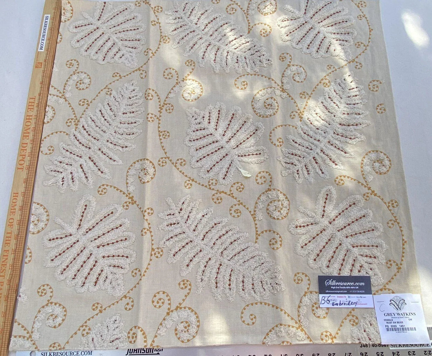 7a Berkbox6 Scalamandre Embroidery Square Fossils Rust Red MSRP USD 372/Y