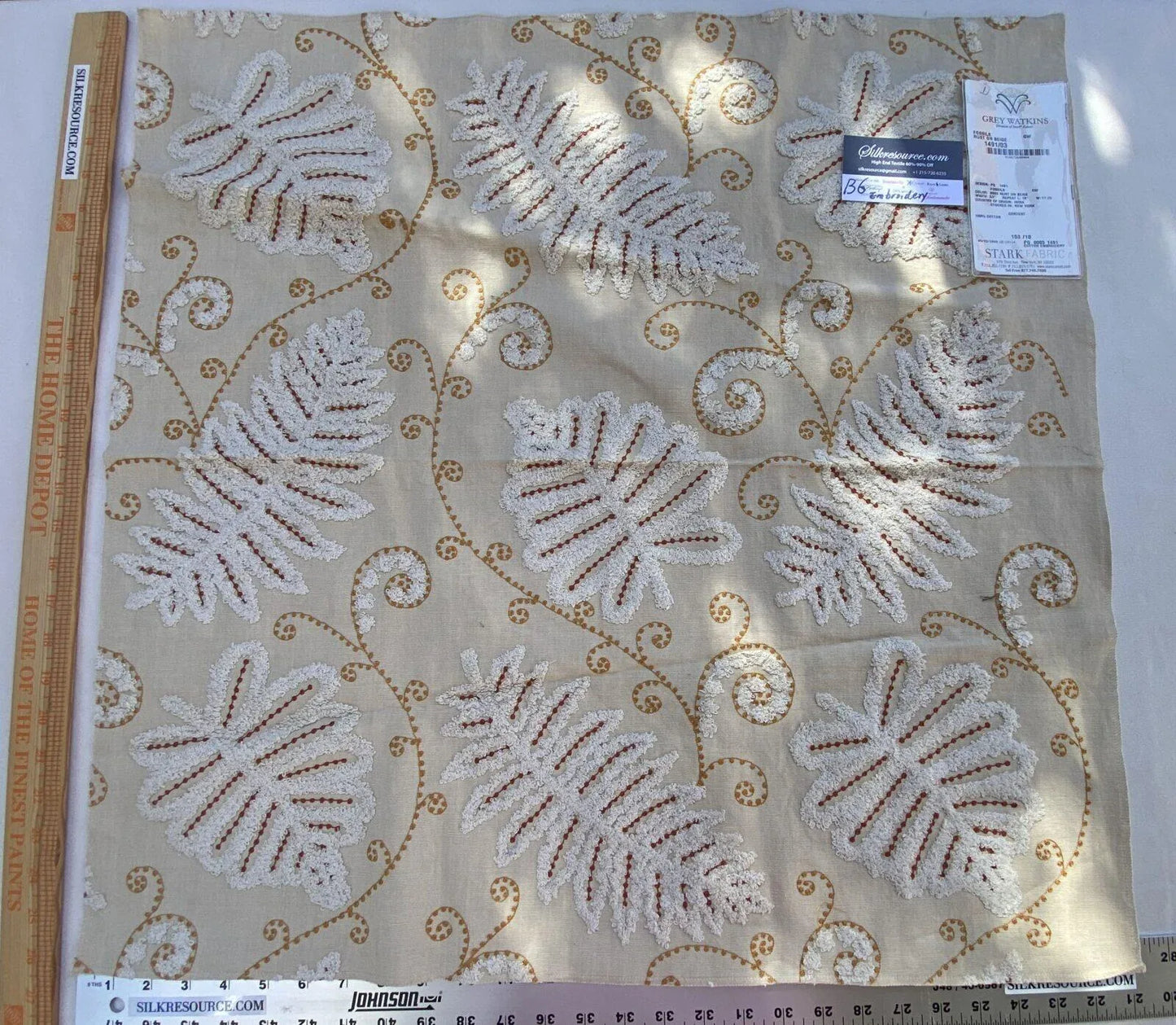 7d Berkbox6 Scalamandre Embroidery Square Fossils Rust Red MSRP USD 372/Y