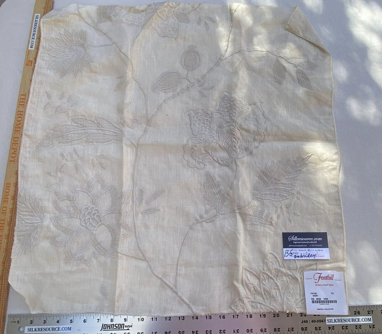 8 Berkbox6 Scalamandre Embroidery Square Patna White Peony Floral MSRP USD 300+/Y