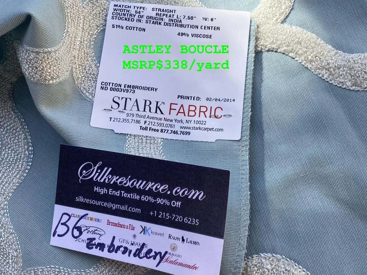 9 Berkbox6 Scalamandre Embroidery Square Astley Boulce Blue MSRP USD 338/Y