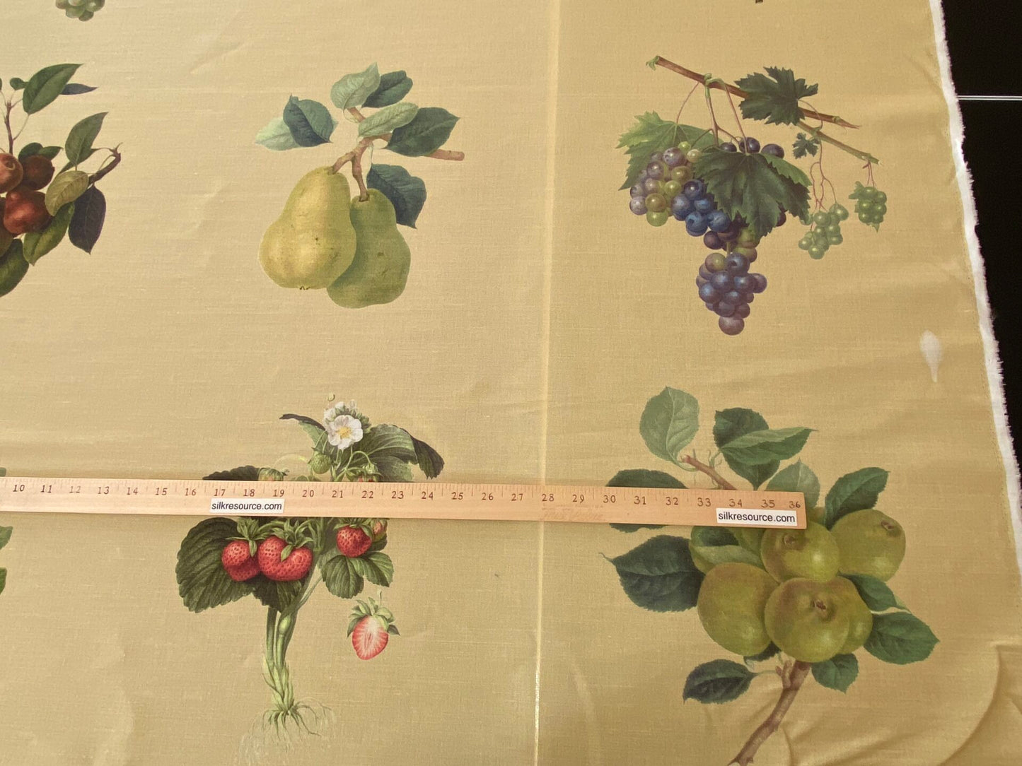 By Vertical Repeat 40 Inches Scalamandre Les Fruits Multi on Maize Grape Strawberry Cherry Plum Pear Blue MSRP USD 220/Y