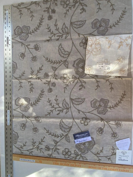 12a Berkbox6 Scalamandre Embroidery Square Kamala Taupe Crewel Floral 25x33" MSRP USD 364/Y (copy) (copy)