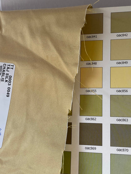 Scalamandre Taj Silk Chablis Plain Solid Gold Silk Taffeta Butter Yellow w Frost MSRP USD 200+/y