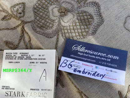 12a Berkbox6 Scalamandre Embroidery Square Kamala Taupe Crewel Floral 25x33" MSRP USD 364/Y (copy) (copy)