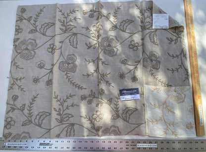 12b Berkbox6 Scalamandre Embroidery Square Kamala Taupe Crewel Floral 25x33" MSRP USD 364/Y