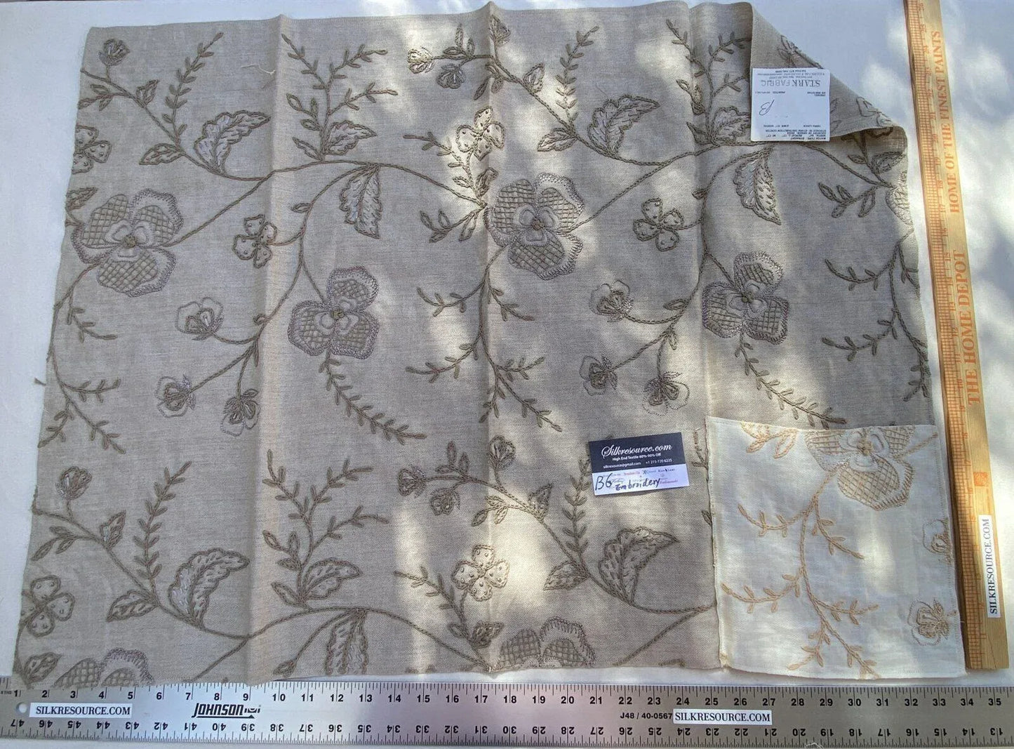 12b Berkbox6 Scalamandre Embroidery Square Kamala Taupe Crewel Floral 25x33" MSRP USD 364/Y (copy)