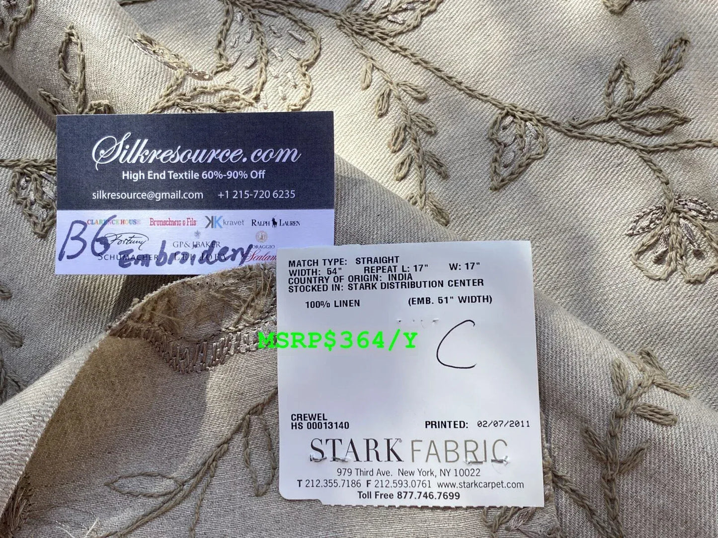 12c Berkbox6 Scalamandre Embroidery Square Kamala Taupe Crewel Floral 25x33" MSRP USD 364/Y (copy) (copy) (copy)