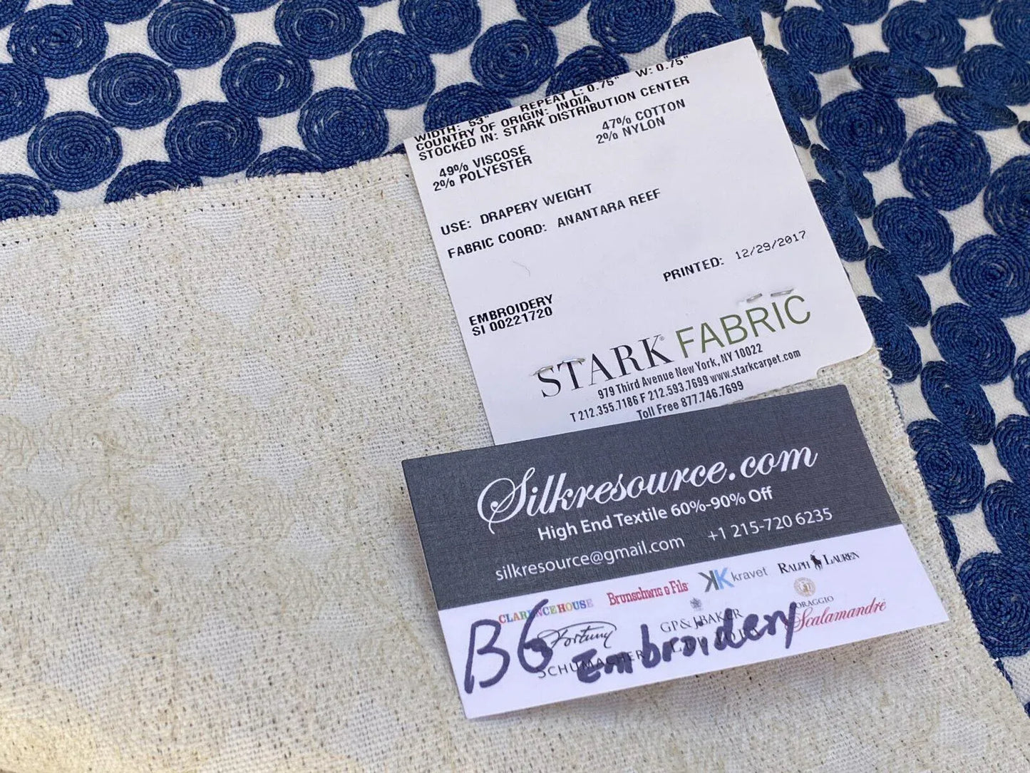 17 Berkbox6 Scalamandre Embroidery Square Labriz Marine Blue Dots