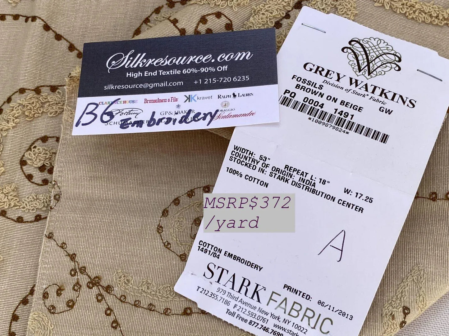 19a Berkbox6 Scalamandre Embroidery Square Fossils Brown On Beige MSRP USD 372/Y (copy)