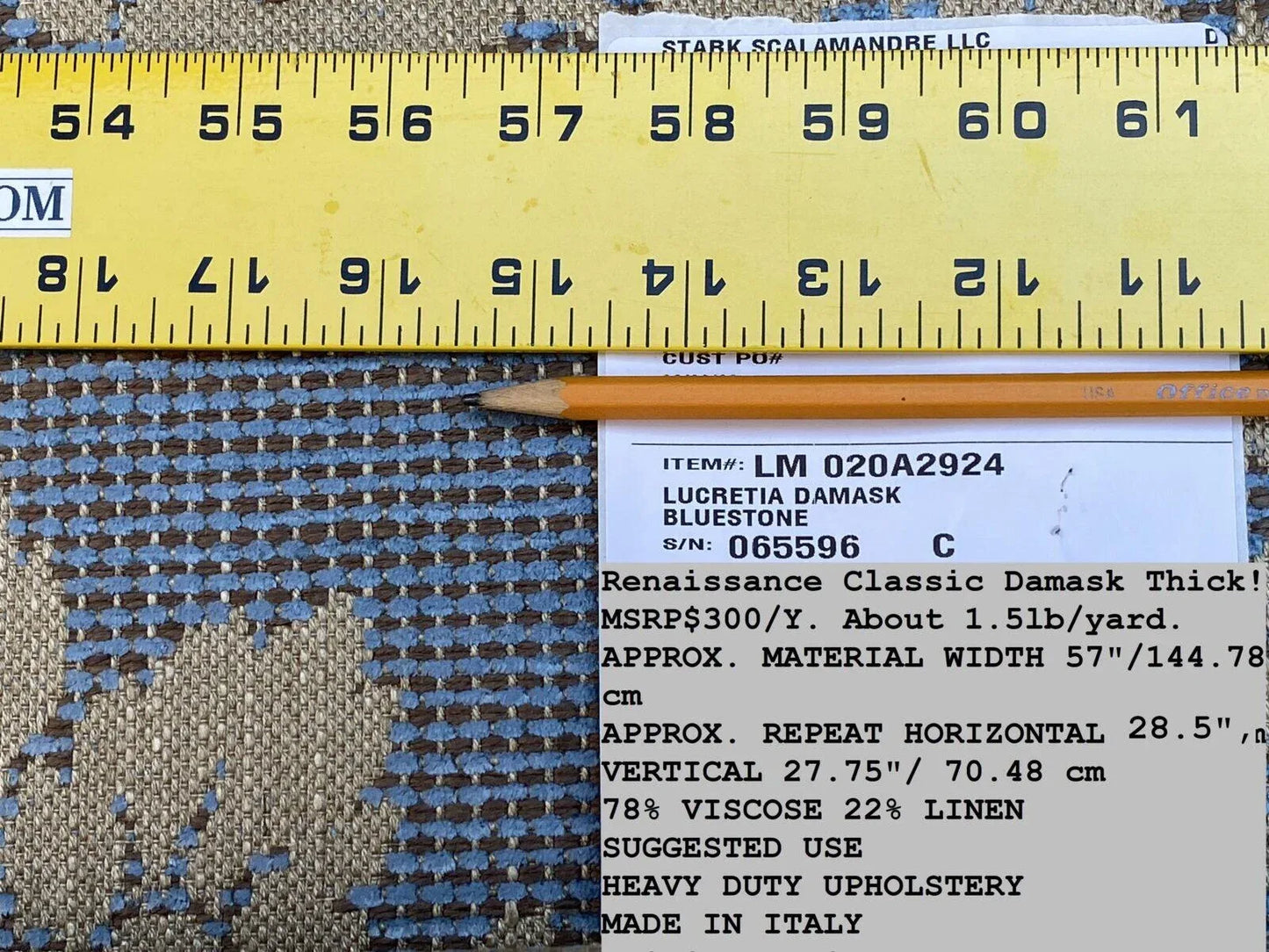 Scalamandre Old World Weavers Lucretia Damask Bluestone  Blue Heavy Renaissance Damask MSRP USD 300/Y