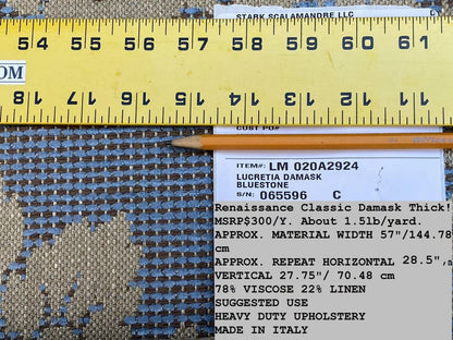 Scalamandre Old World Weavers Lucretia Damask Bluestone  Blue Heavy Renaissance Damask MSRP USD 300/Y