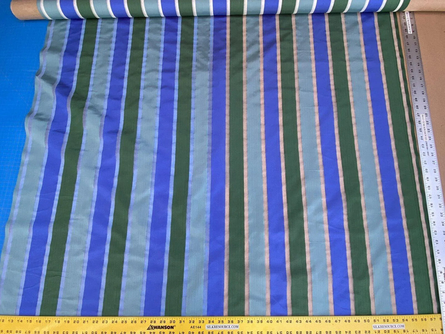 Scalamandre Old World Weavers " Vivaldi Silk Ocean Blue Green Stripe Organza Sheer MSRP USD 112/Y