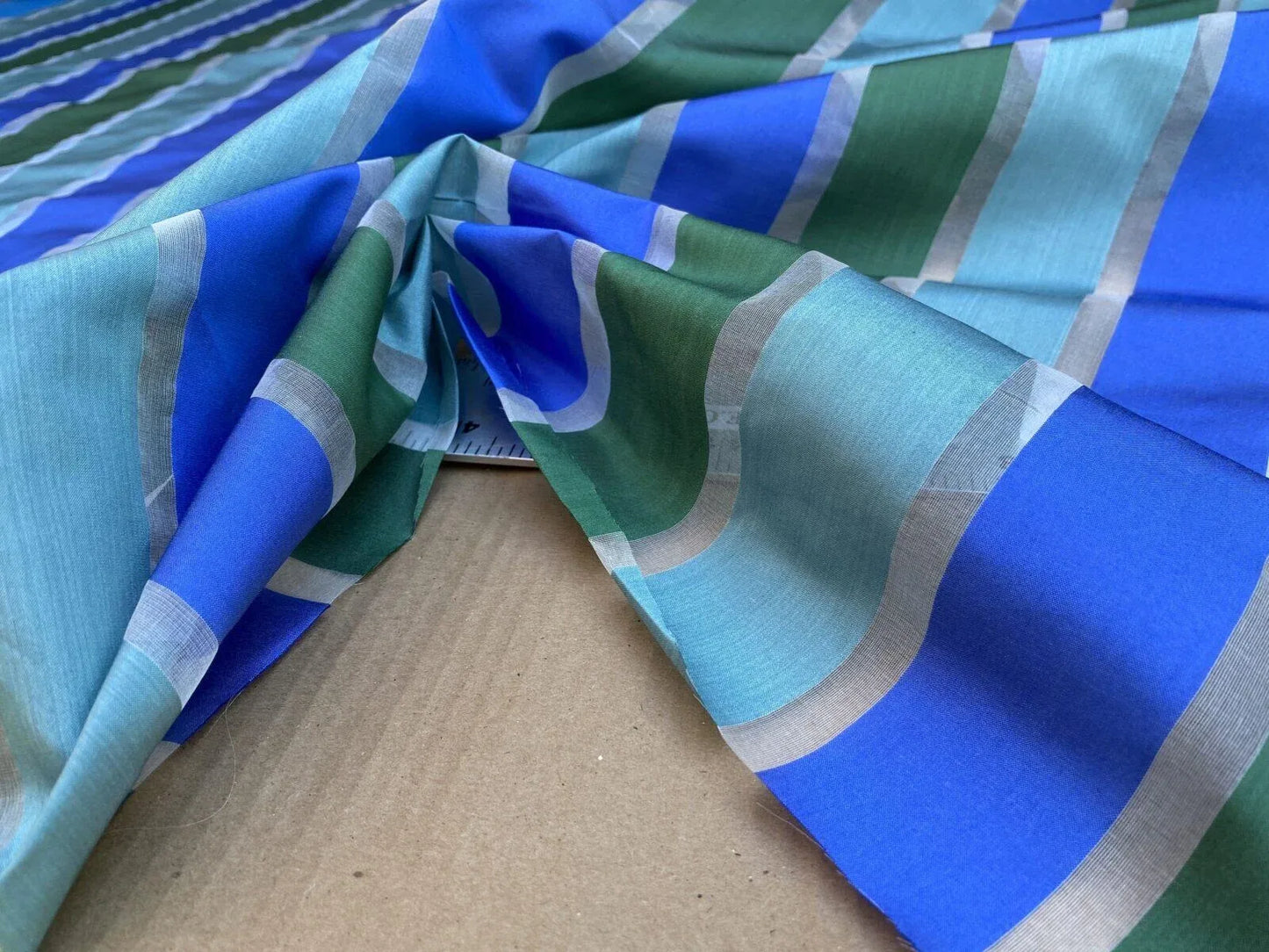 Scalamandre Old World Weavers " Vivaldi Silk Ocean Blue Green Stripe Organza Sheer MSRP USD 112/Y