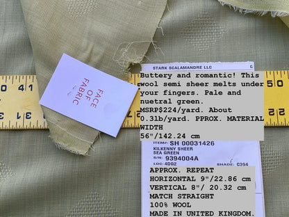 Scalamandre Kilkenny Sheer Sea Green Wool With Diamond Dots Silky Art  from UK MSRP USD 224/yard