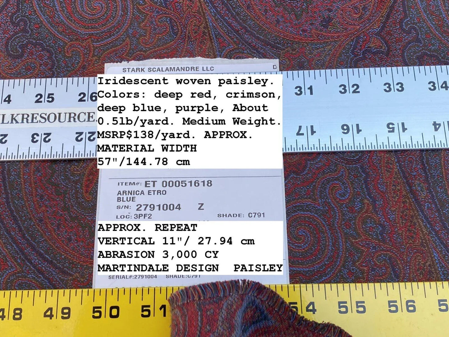 Clarence House Arnica Etro Blue Red Woven Intricate Paisley Cotton Blend MSRP USD 300+/yard