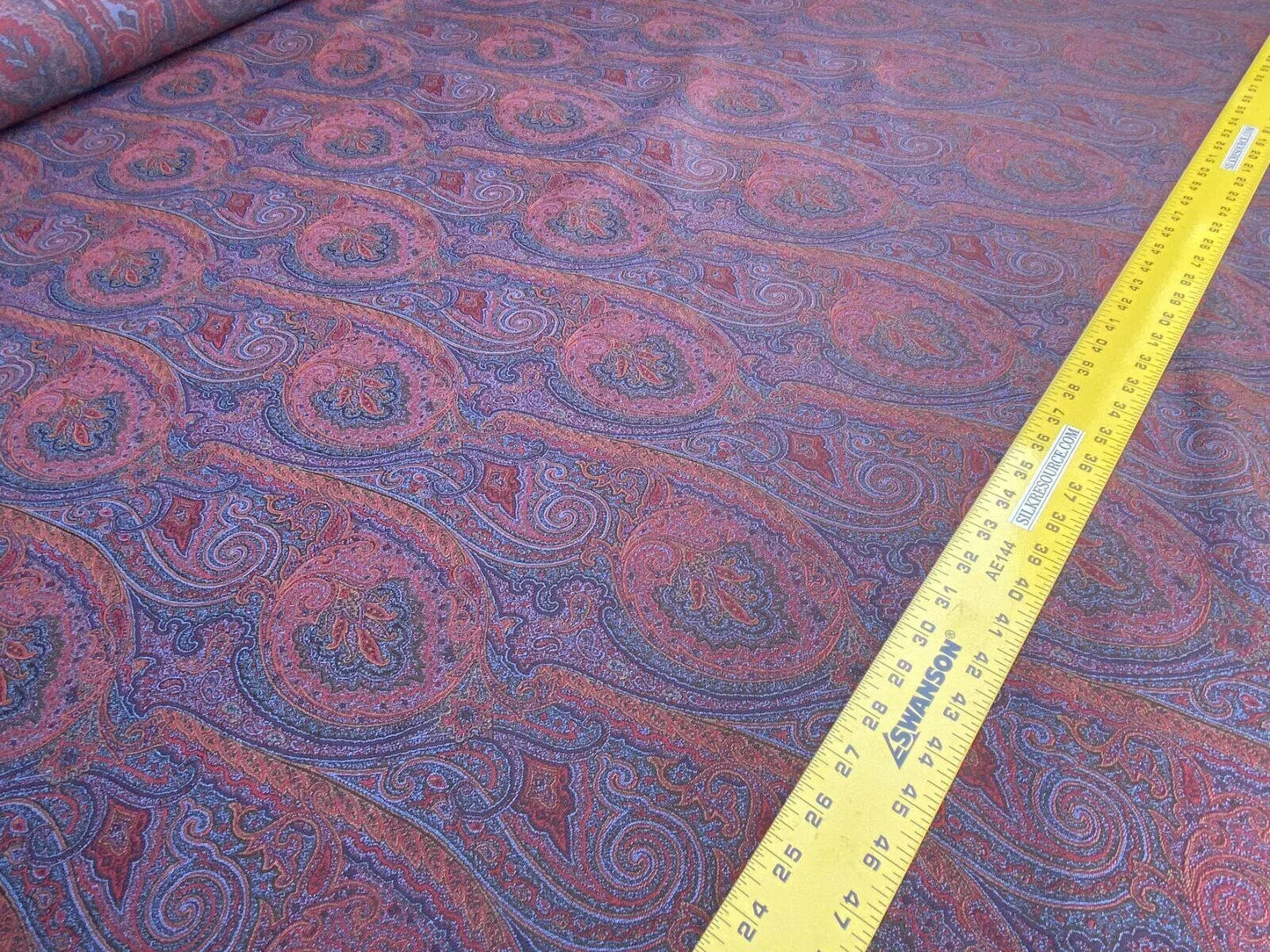 Clarence House Arnica Etro Blue Red Woven Intricate Paisley Cotton Blend MSRP USD 300+/yard