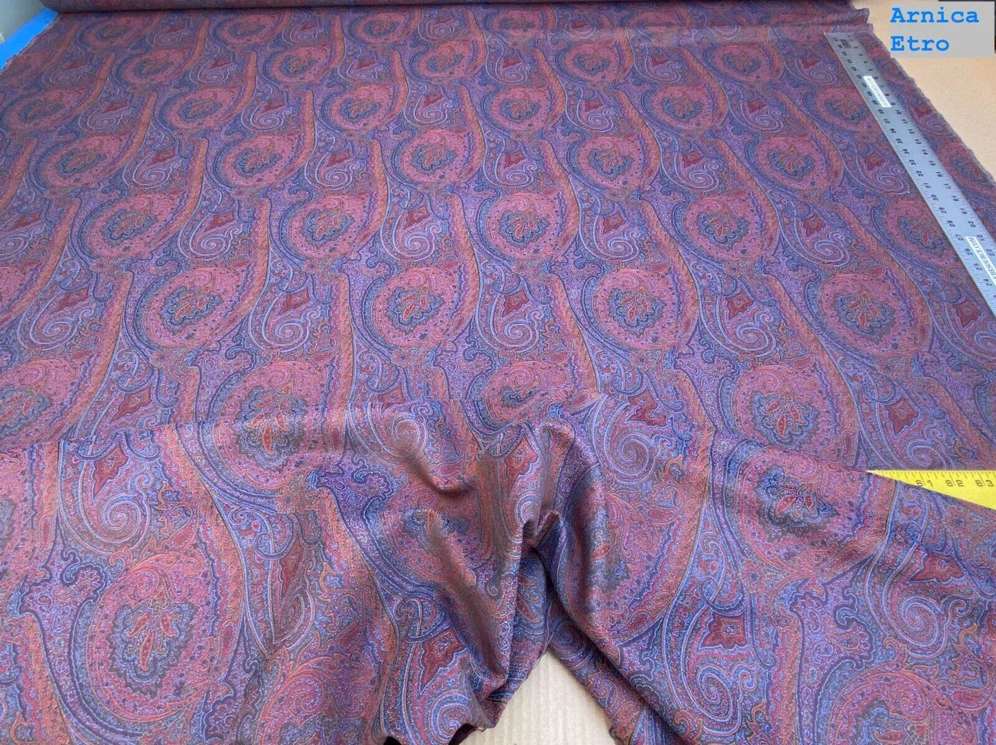 Clarence House Arnica Etro Blue Red Woven Intricate Paisley Cotton Blend MSRP USD 300+/yard