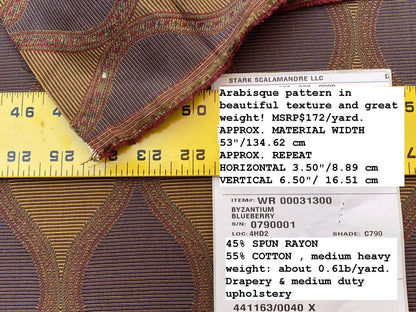 Scalamandre Byzantium Blueberry Arabisque Hourglass Jacquared Purple Gold MSRP USD 172/Y