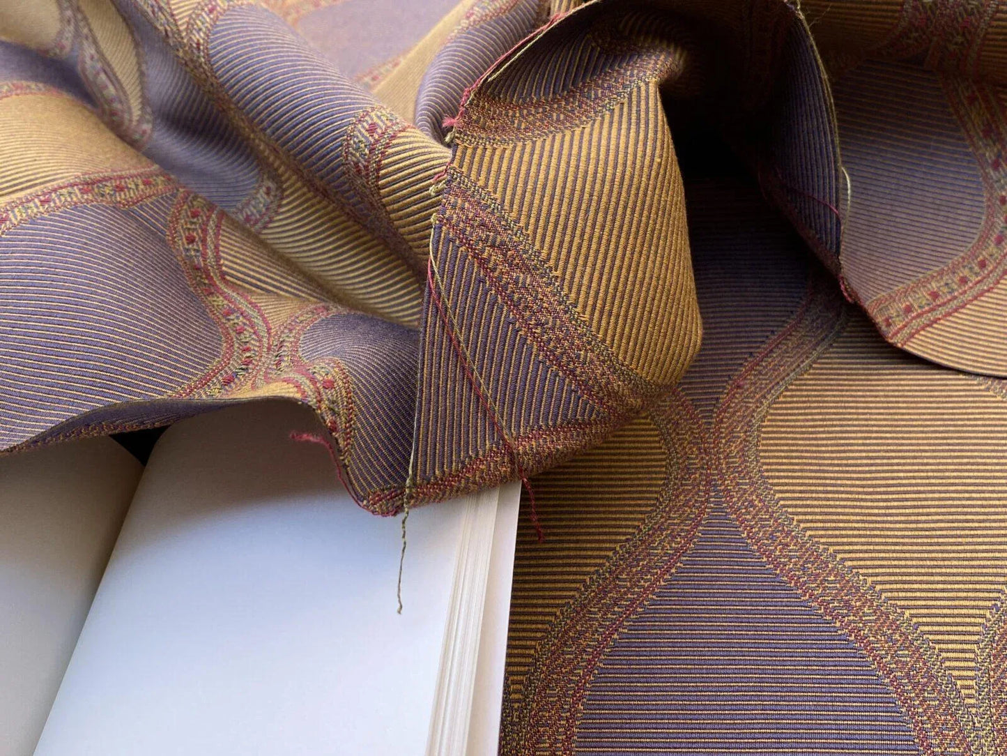 Scalamandre Byzantium Blueberry Arabisque Hourglass Jacquared Purple Gold MSRP USD 172/Y