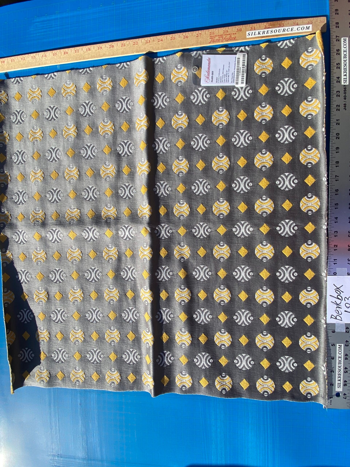 1 Berkbox103 Square Scalamandre Colony Collection Raku Grigio Gray Yellow Geometric Small Scale 26"x28"