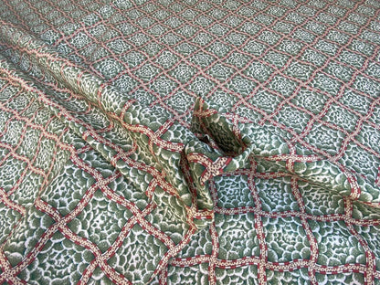 Scalamandre Beckford Print Green Rose In Diamond Square Cotton MSRP USD 140/Y