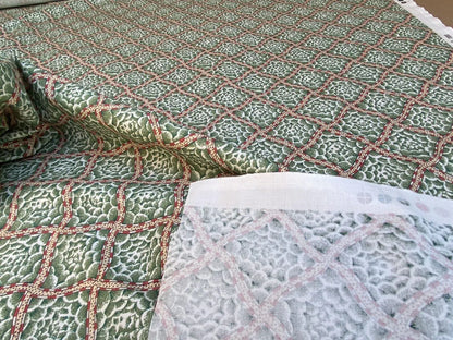 Scalamandre Beckford Print Green Rose In Diamond Square Cotton MSRP USD 140/Y