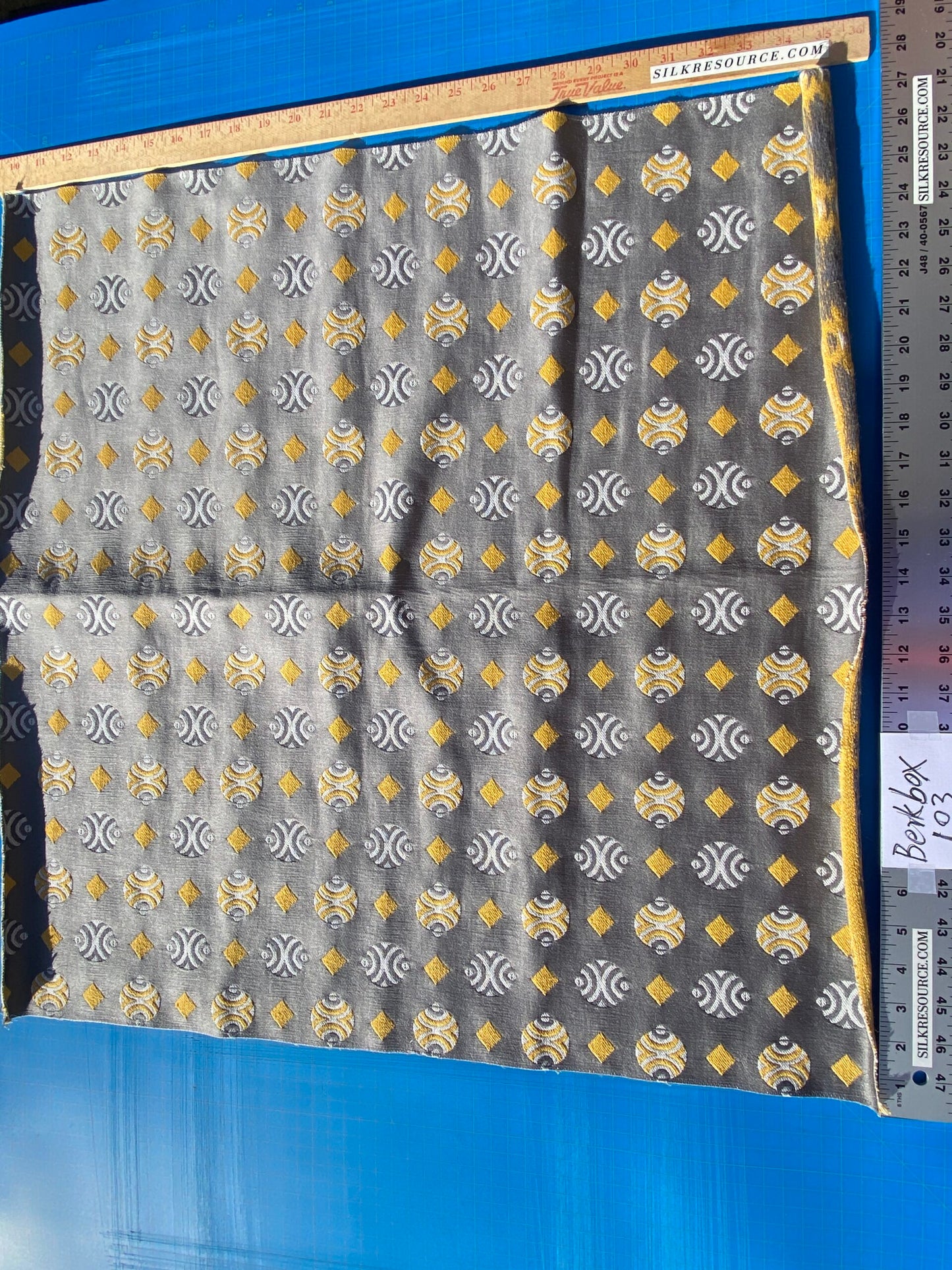 2 Berkbox103 Square Scalamandre Colony Collection Raku Grigio Gray Yellow Geometric Small Scale