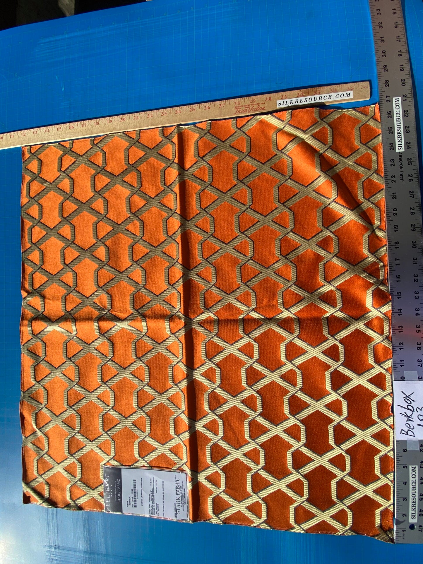 8 Berkbox103 Square Scalamandre Lelievre Ribon Kumquat Orange Jacquard Diamond Ogee Fretwork Lattice Large Jacquard MSRP USD 300+/y