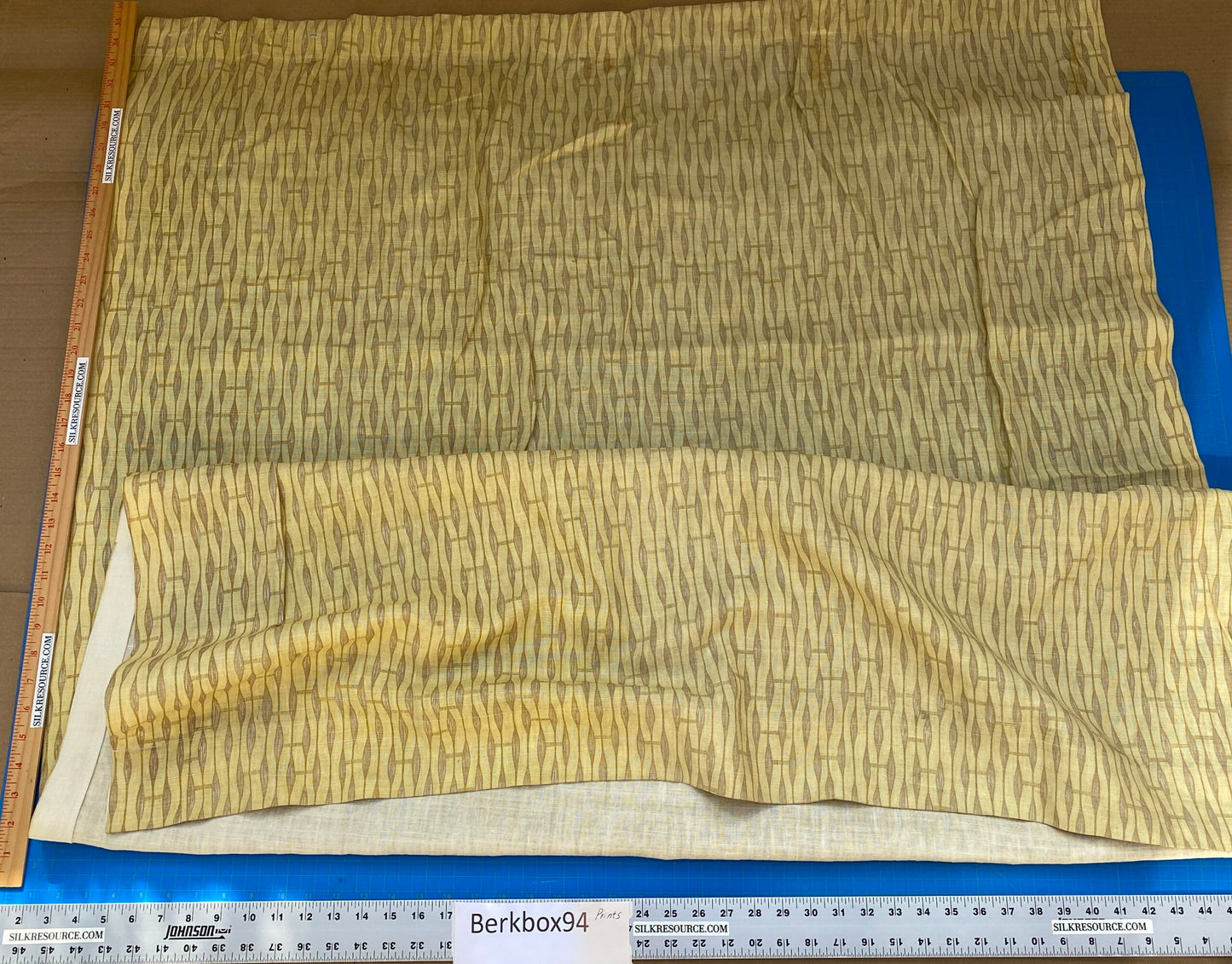 2 BerkBox94 Raoul Textile Line Hand Print Made in US Anton Stripe Small Scale Yellow Beige Bamboo 1.5Y MSRP $300+/y