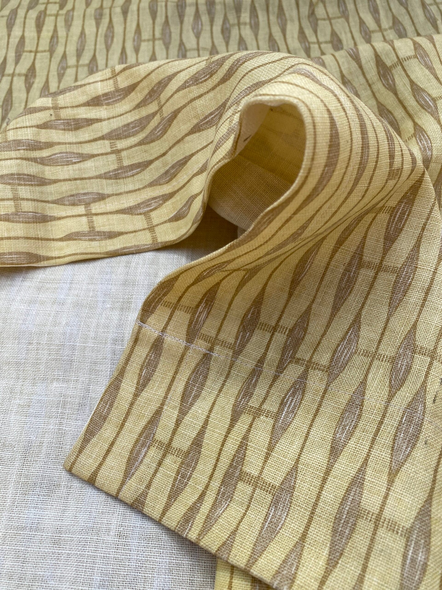 2 BerkBox94 Raoul Textile Line Hand Print Made in US Anton Stripe Small Scale Yellow Beige Bamboo 1.5Y MSRP $300+/y