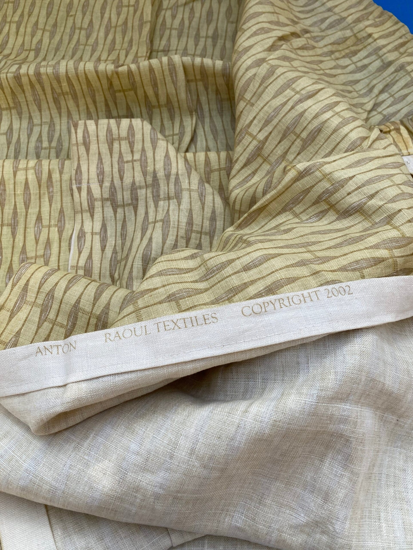 2 BerkBox94 Raoul Textile Line Hand Print Made in US Anton Stripe Small Scale Yellow Beige Bamboo 1.5Y MSRP $300+/y