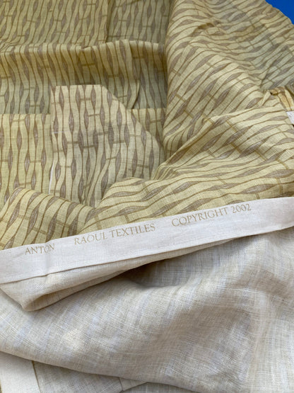 2 BerkBox94 Raoul Textile Line Hand Print Made in US Anton Stripe Small Scale Yellow Beige Bamboo 1.5Y MSRP $300+/y