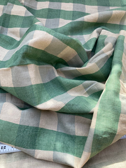 3 BerkBox94 Raoul Textile Line Hand Print Made in US Plaid Check Green White 1.5yd x 52"W MSRP $300+/y