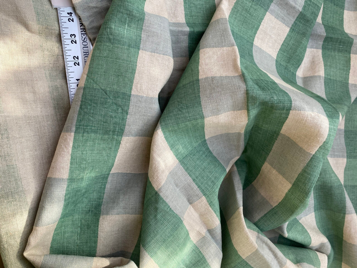 3 BerkBox94 Raoul Textile Line Hand Print Made in US Plaid Check Green White 1.5yd x 52"W MSRP $300+/y