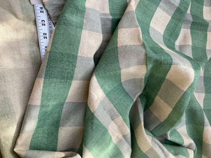 3 BerkBox94 Raoul Textile Line Hand Print Made in US Plaid Check Green White 1.5yd x 52"W MSRP $300+/y