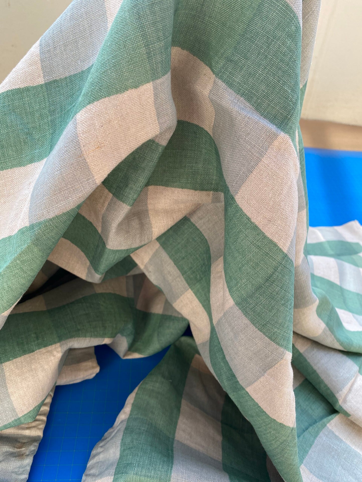 3 BerkBox94 Raoul Textile Line Hand Print Made in US Plaid Check Green White 1.5yd x 52"W MSRP $300+/y