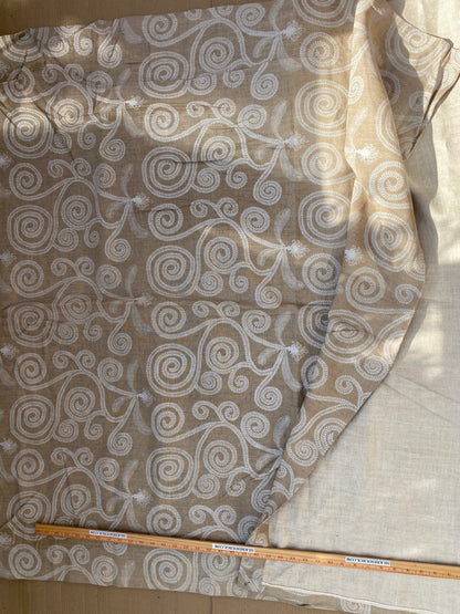 5 BerkBox94 Raoul Textile Line Hand Print Made in US Art Deco Fiddle Head Fern Beige White 1.6yd x 51" wide MSRP $300+/y