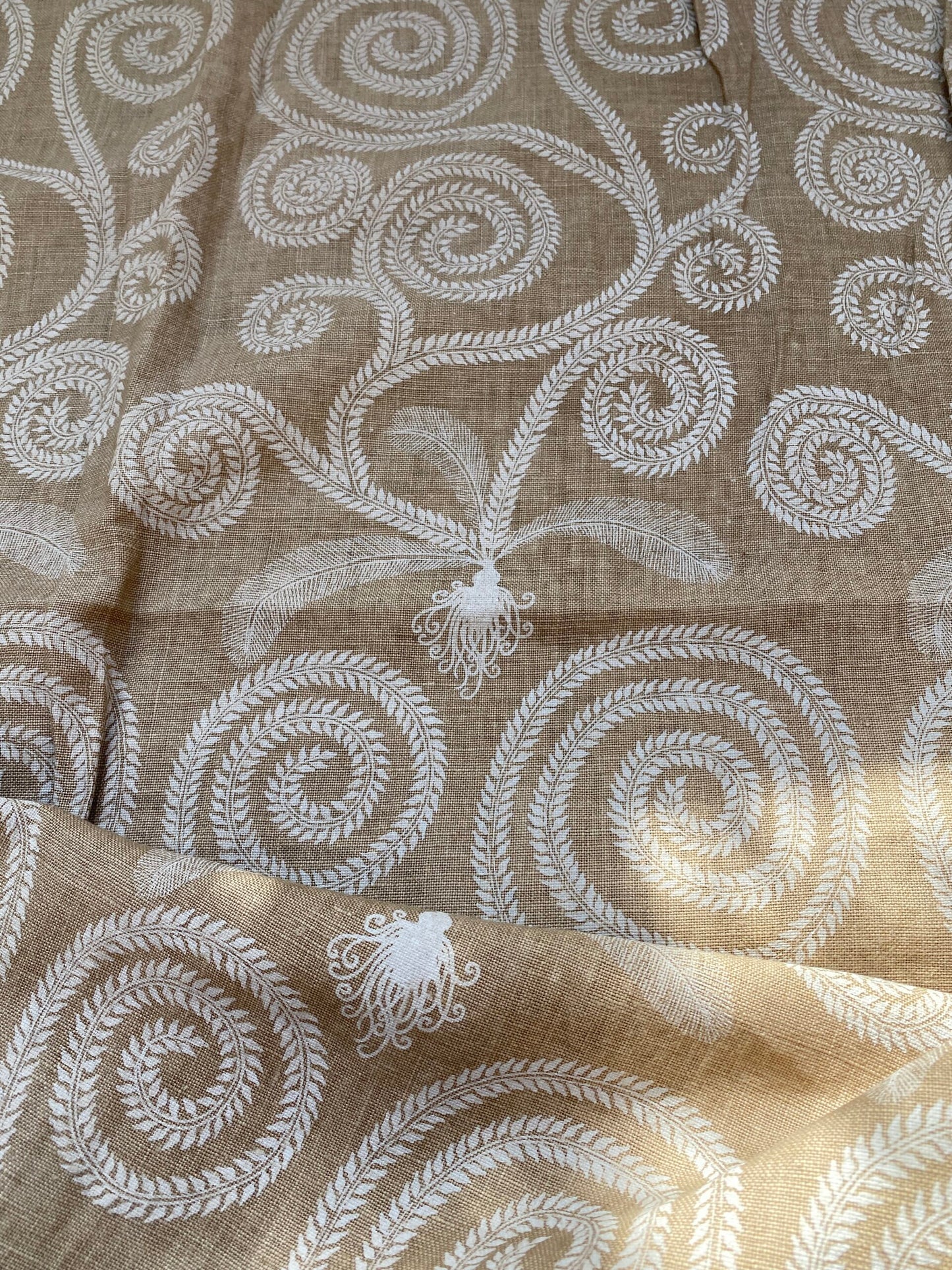 5 BerkBox94 Raoul Textile Line Hand Print Made in US Art Deco Fiddle Head Fern Beige White 1.6yd x 51" wide MSRP $300+/y