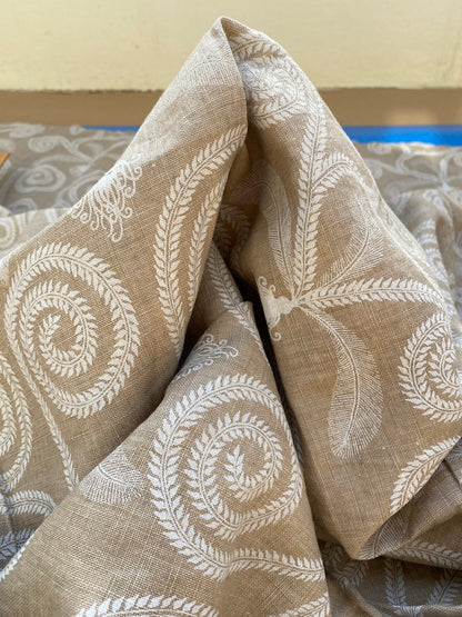 5 BerkBox94 Raoul Textile Line Hand Print Made in US Art Deco Fiddle Head Fern Beige White 1.6yd x 51" wide MSRP $300+/y